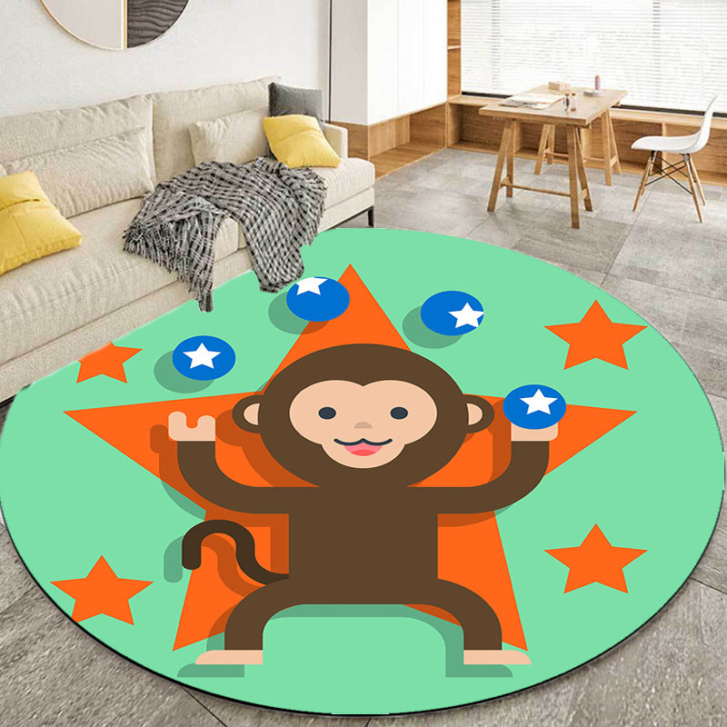 Multicolor Kids Rug Polyester Cartoon Animal Pattern Rug Pet Friendly Washable Anti-Slip Backing Carpet for Decoration Green Clearhalo 'Area Rug' 'Rug' 1717409