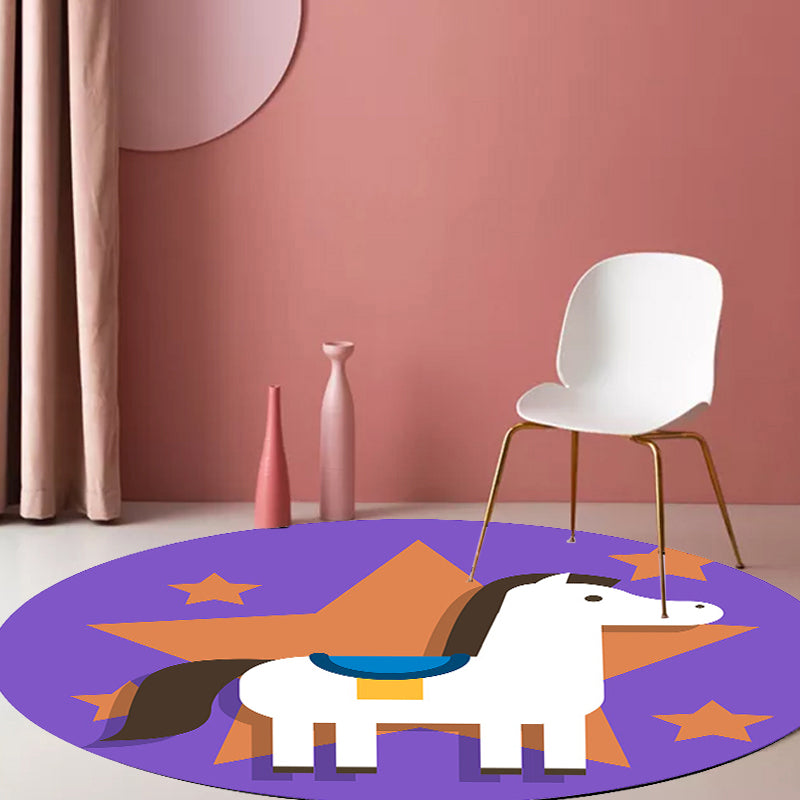 Multicolor Kids Rug Polyester Cartoon Animal Pattern Rug Pet Friendly Washable Anti-Slip Backing Carpet for Decoration Purple Clearhalo 'Area Rug' 'Rug' 1717416