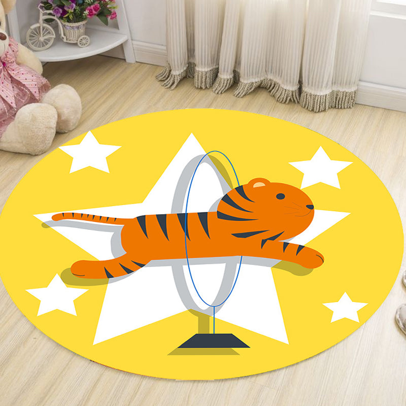 Multicolor Kids Rug Polyester Cartoon Animal Pattern Rug Pet Friendly Washable Anti-Slip Backing Carpet for Decoration Yellow Clearhalo 'Area Rug' 'Rug' 1717419