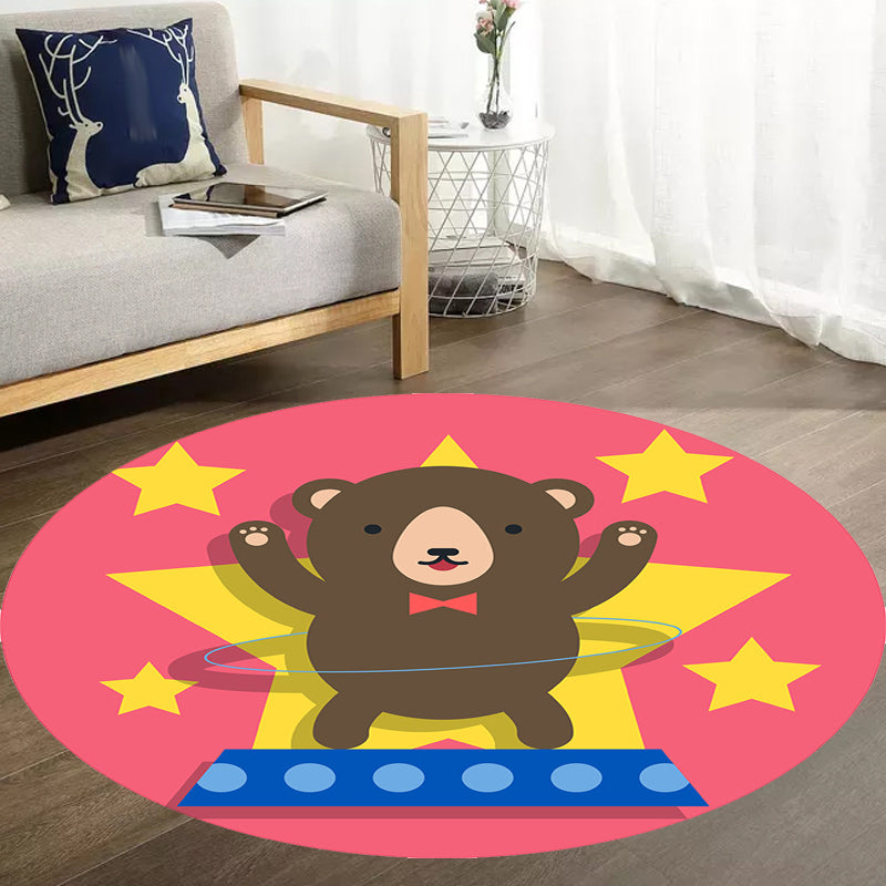 Multicolor Kids Rug Polyester Cartoon Animal Pattern Rug Pet Friendly Washable Anti-Slip Backing Carpet for Decoration Dark Pink Clearhalo 'Area Rug' 'Rug' 1717422