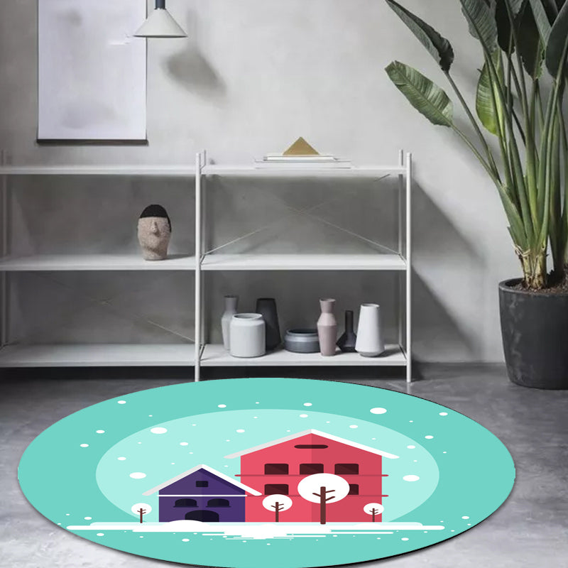 Stylish House Pattern Rug Pink and Green Kids Rug Polyester Pet Friendly Washable Non-Slip Backing Area Rug for Nursery Clearhalo 'Area Rug' 'Rug' 1717464