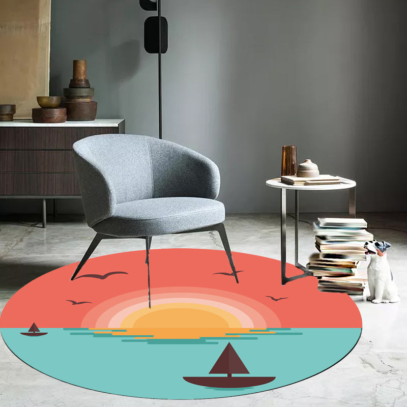 Stylish House Pattern Rug Pink and Green Kids Rug Polyester Pet Friendly Washable Non-Slip Backing Area Rug for Nursery Orange-Red Clearhalo 'Area Rug' 'Rug' 1717473