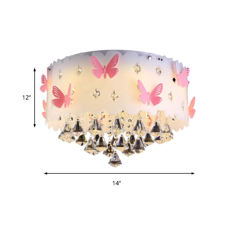 Pink Butterfly Flush Ceiling Light Decorative Glittering Crystal Ceiling Lamp for Girls Bedroom Clearhalo 'Ceiling Lights' 'Close To Ceiling Lights' 'Close to ceiling' 'Flush mount' Lighting' 171754