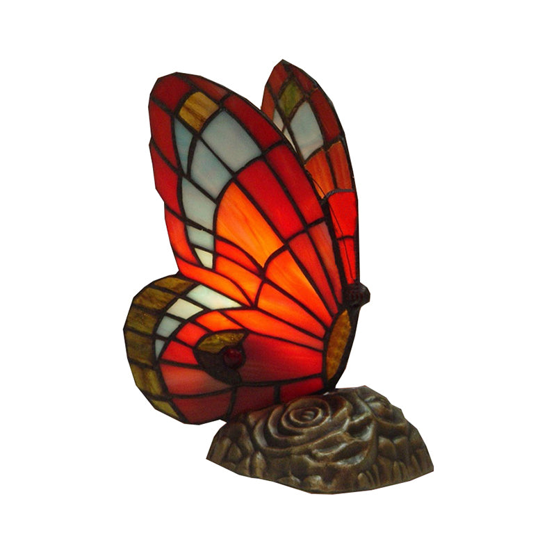 Stained Glass Butterfly Table Lighting Tiffany 1 Light Art Deco Standing Lamp in Yellow/Green/Red/Orange Red for Coffee Shop Clearhalo 'Lamps' 'Table Lamps' Lighting' 171776