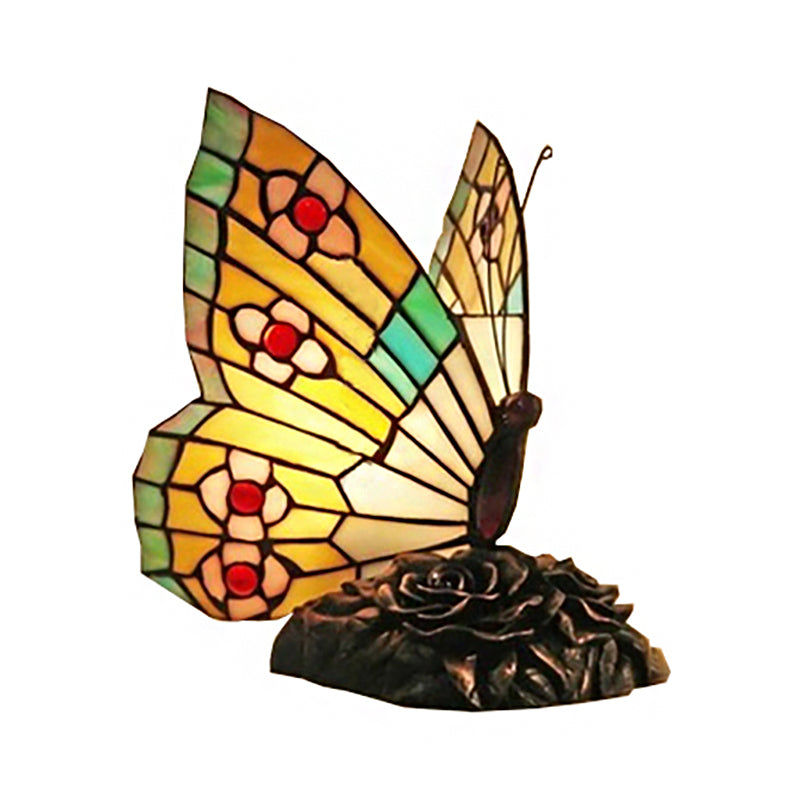 Stained Glass Butterfly Table Lighting Tiffany 1 Light Art Deco Standing Lamp in Yellow/Green/Red/Orange Red for Coffee Shop Clearhalo 'Lamps' 'Table Lamps' Lighting' 171778