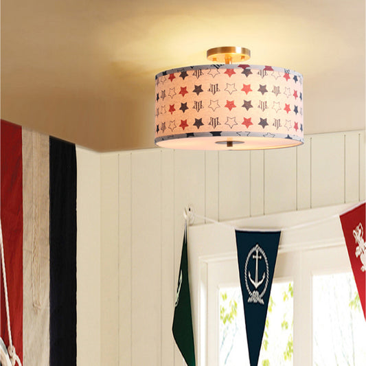 Round Child Bedroom Ceiling Lamp Fabric Contemporary Semi Flushmount Light Red Star Clearhalo 'Ceiling Lights' 'Close To Ceiling Lights' 'Close to ceiling' 'Flush mount' Lighting' 171785