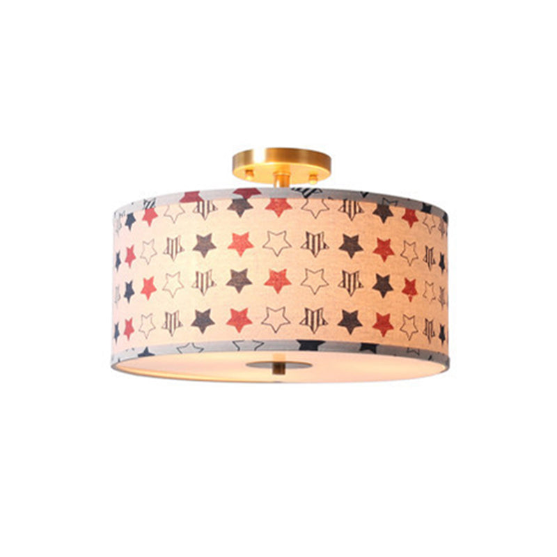 Round Child Bedroom Ceiling Lamp Fabric Contemporary Semi Flushmount Light Clearhalo 'Ceiling Lights' 'Close To Ceiling Lights' 'Close to ceiling' 'Flush mount' Lighting' 171786