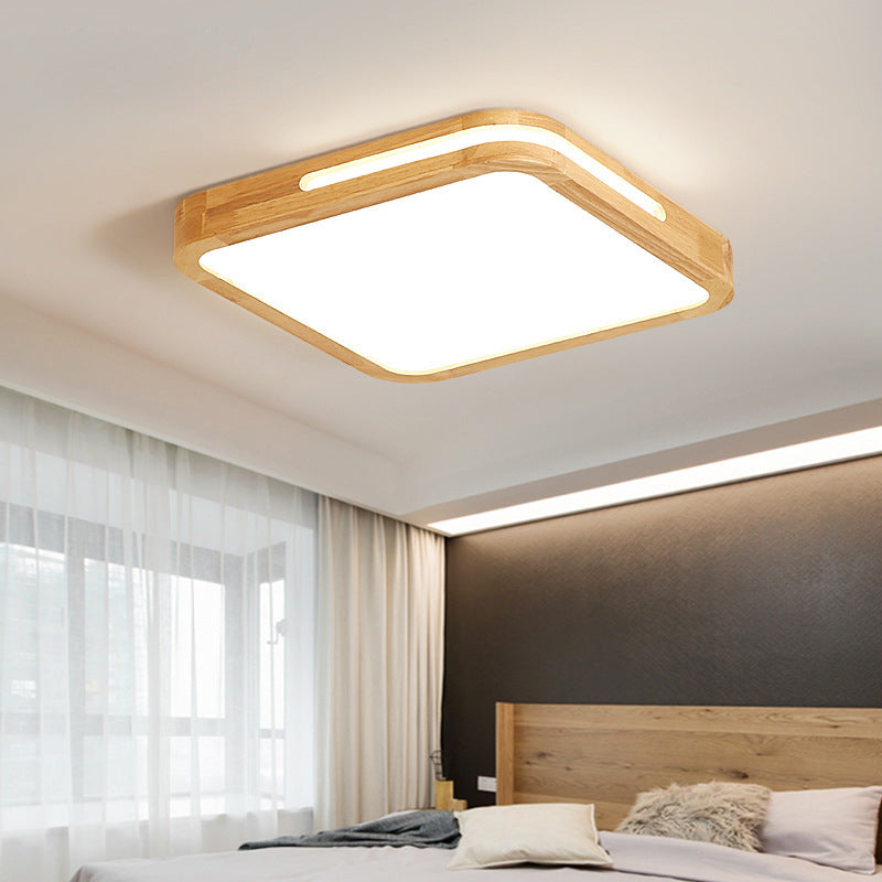 Wood and Acrylic Square Flush Ceiling Lamp Hotel Japanese Style LED 16"/19.5" Wide Ceiling Light in Beige Wood Clearhalo 'Ceiling Lights' 'Close To Ceiling Lights' 'Close to ceiling' 'Flush mount' Lighting' 171900