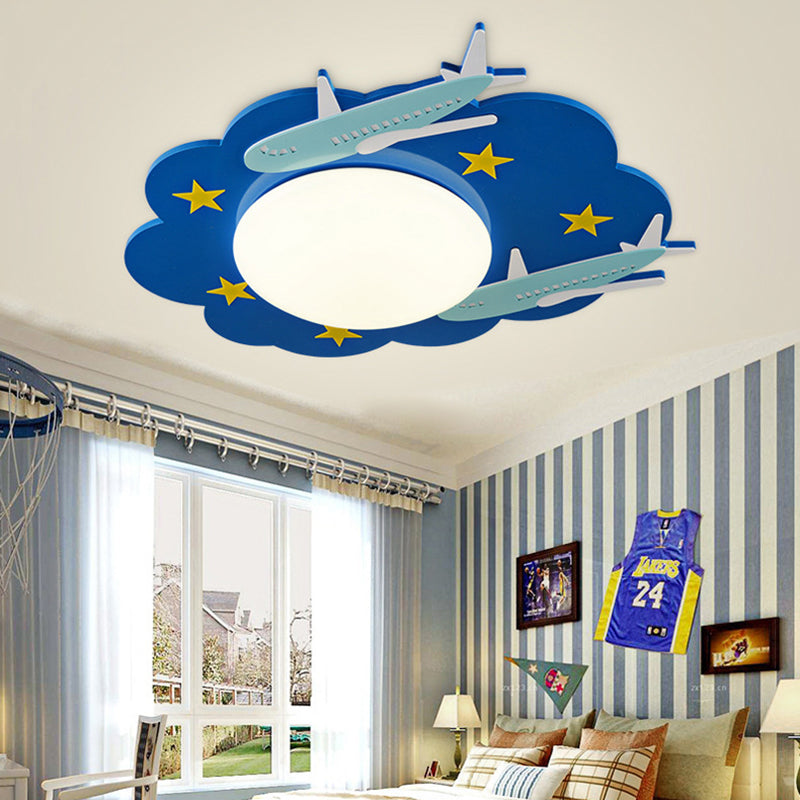 Kids Spaceship Ceiling Mount Light Wood Blue Finish Ceiling Lamp for Kindergarten Blue Airplane Clearhalo 'Ceiling Lights' 'Close To Ceiling Lights' 'Close to ceiling' 'Flush mount' Lighting' 171906