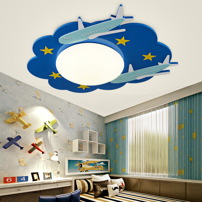 Kids Spaceship Ceiling Mount Light Wood Blue Finish Ceiling Lamp for Kindergarten Clearhalo 'Ceiling Lights' 'Close To Ceiling Lights' 'Close to ceiling' 'Flush mount' Lighting' 171907