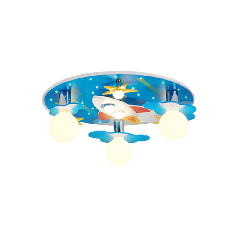 Kids Spaceship Ceiling Mount Light Wood Blue Finish Ceiling Lamp for Kindergarten Clearhalo 'Ceiling Lights' 'Close To Ceiling Lights' 'Close to ceiling' 'Flush mount' Lighting' 171911