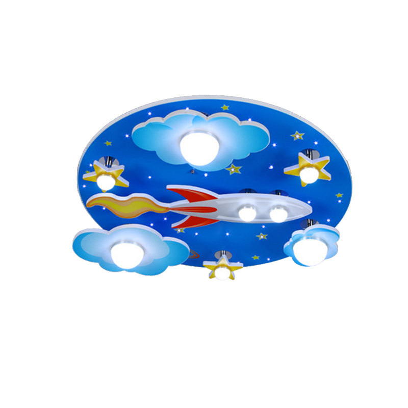 Kids Spaceship Ceiling Mount Light Wood Blue Finish Ceiling Lamp for Kindergarten Clearhalo 'Ceiling Lights' 'Close To Ceiling Lights' 'Close to ceiling' 'Flush mount' Lighting' 171914