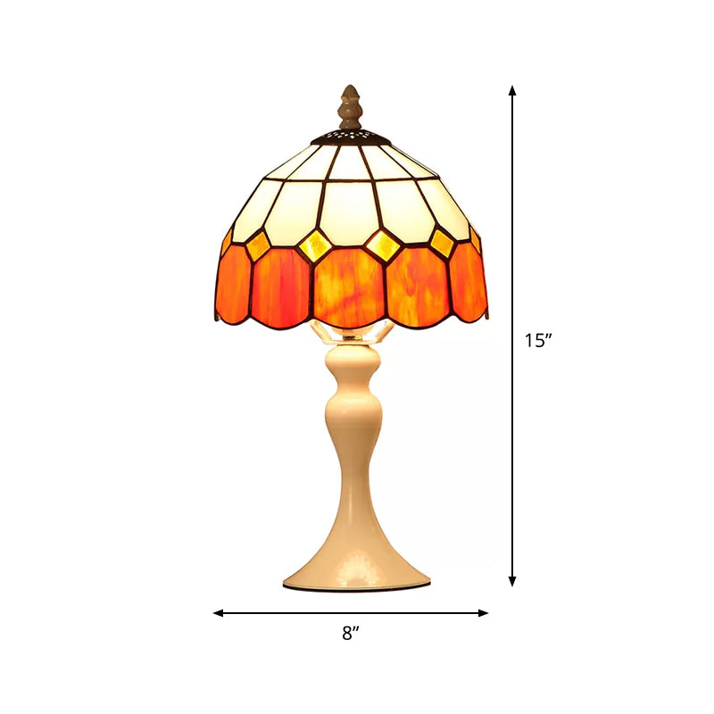 Cafe Grid Domed Desk Light Art Glass Antique Tiffany Style Orange Desk Lamp for Bedroom Clearhalo 'Lamps' 'Table Lamps' Lighting' 1719528