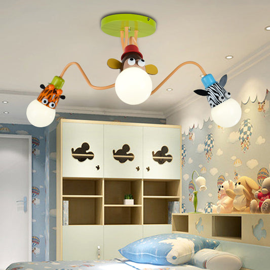 3 Lights Animal Semi Flush Mount Light Modern Metal Ceiling Lamp for Child Bedroom Green Clearhalo 'Ceiling Lights' 'Close To Ceiling Lights' 'Close to ceiling' 'Semi-flushmount' Lighting' 171954