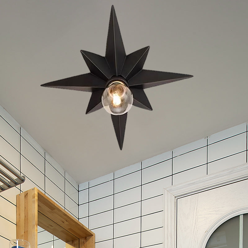 Black/Bronze Anise Star Flush Ceiling Light Contemporary Metal 1 Head Stairway Flush Mount Light Fixture Clearhalo 'Ceiling Lights' 'Close To Ceiling Lights' 'Close to ceiling' 'Flush mount' Lighting' 1719555