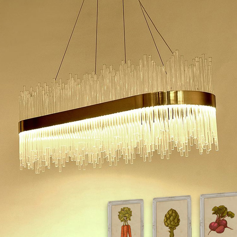 Contemporary Ceiling Pendant Light with Crystal Shade Gold Linear LED Chandelier Lamp for Dining Room, 31.5"/39" Long Clearhalo 'Ceiling Lights' 'Chandeliers' 'Modern Chandeliers' 'Modern' Lighting' 1719566