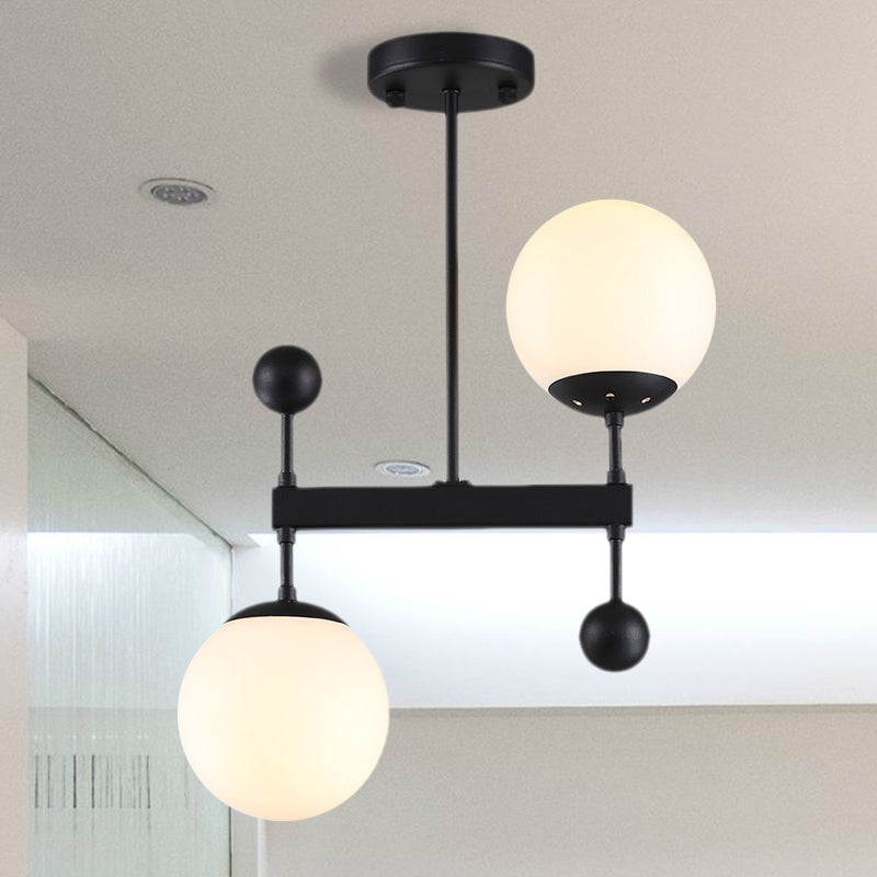 Black/Gold Round Chandelier Lighting Modern 2 Lights Milky Glass Led Hanging Ceiling Lamp Fixture Clearhalo 'Ceiling Lights' 'Chandeliers' 'Glass shade' 'Glass' 'Modern Chandeliers' 'Modern' Lighting' 1719579