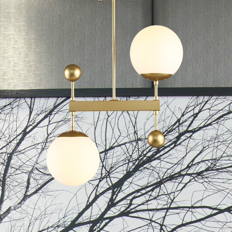 Black/Gold Round Chandelier Lighting Modern 2 Lights Milky Glass Led Hanging Ceiling Lamp Fixture Clearhalo 'Ceiling Lights' 'Chandeliers' 'Glass shade' 'Glass' 'Modern Chandeliers' 'Modern' Lighting' 1719580