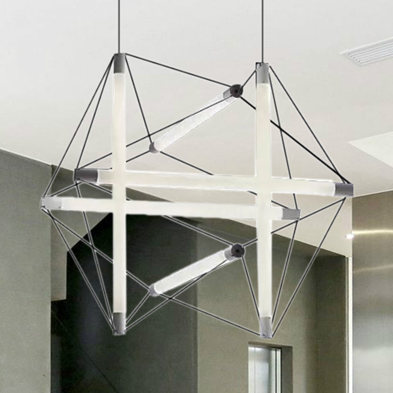 3/6 Lights Hanging Chandelier Contemporary Sliver Hanging Lighting with Geometric Acrylic Shade Clearhalo 'Ceiling Lights' 'Chandeliers' 'Modern Chandeliers' 'Modern' Lighting' 1719581