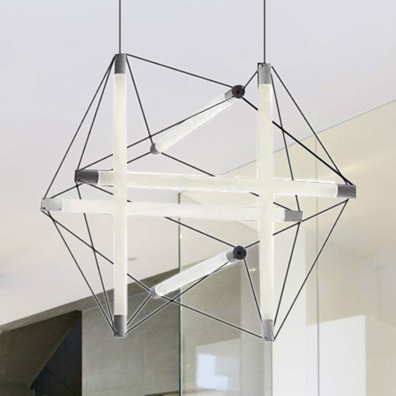 3/6 Lights Hanging Chandelier Contemporary Sliver Hanging Lighting with Geometric Acrylic Shade Clearhalo 'Ceiling Lights' 'Chandeliers' 'Modern Chandeliers' 'Modern' Lighting' 1719582