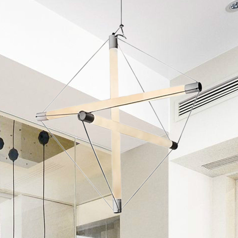 3/6 Lights Hanging Chandelier Contemporary Sliver Hanging Lighting with Geometric Acrylic Shade Clearhalo 'Ceiling Lights' 'Chandeliers' 'Modern Chandeliers' 'Modern' Lighting' 1719583