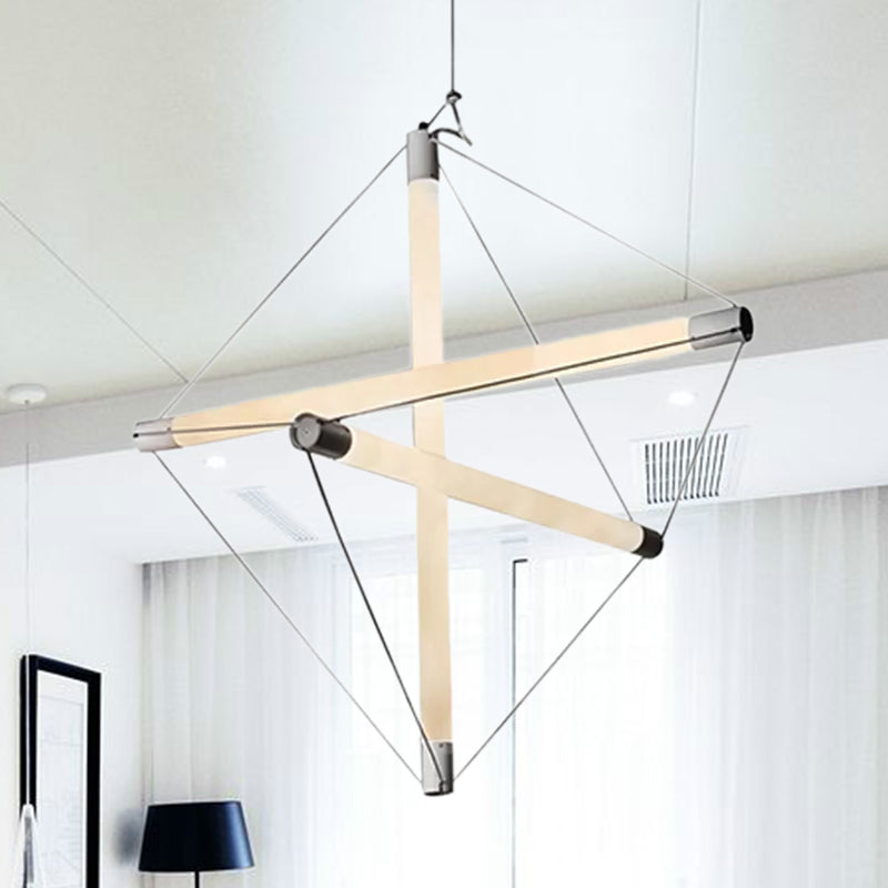 3/6 Lights Hanging Chandelier Contemporary Sliver Hanging Lighting with Geometric Acrylic Shade Clearhalo 'Ceiling Lights' 'Chandeliers' 'Modern Chandeliers' 'Modern' Lighting' 1719584