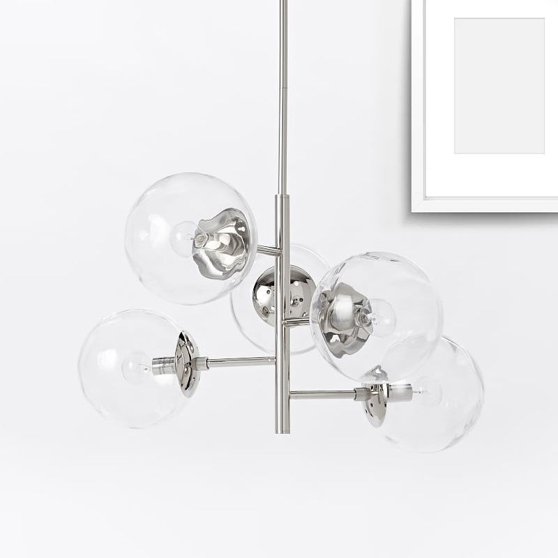 Chrome Sphere Chandelier Contemporary Style 5 Lights Clear Glass Pendant Light Fixture Clearhalo 'Ceiling Lights' 'Chandeliers' 'Glass shade' 'Glass' 'Modern Chandeliers' 'Modern' Lighting' 1719591