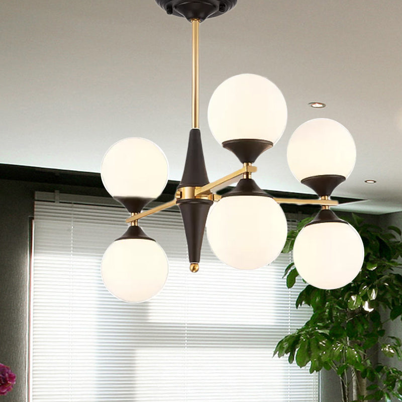 Global Chandelier Pendant Modernist White Glass 6/8/10 Lights Black Led Hanging Lamp for Dining Room Clearhalo 'Ceiling Lights' 'Chandeliers' 'Glass shade' 'Glass' 'Modern Chandeliers' 'Modern' Lighting' 1719592