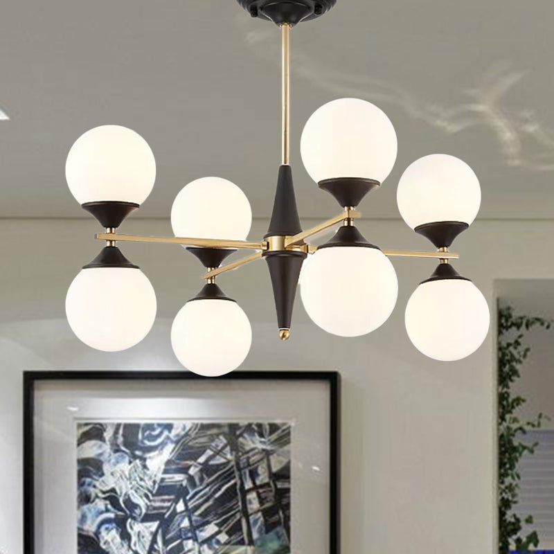 Global Chandelier Pendant Modernist White Glass 6/8/10 Lights Black Led Hanging Lamp for Dining Room Clearhalo 'Ceiling Lights' 'Chandeliers' 'Glass shade' 'Glass' 'Modern Chandeliers' 'Modern' Lighting' 1719593