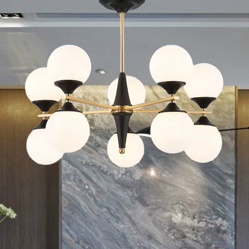 Global Chandelier Pendant Modernist White Glass 6/8/10 Lights Black Led Hanging Lamp for Dining Room Clearhalo 'Ceiling Lights' 'Chandeliers' 'Glass shade' 'Glass' 'Modern Chandeliers' 'Modern' Lighting' 1719594