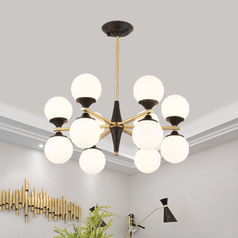 Global Chandelier Pendant Modernist White Glass 6/8/10 Lights Black Led Hanging Lamp for Dining Room Clearhalo 'Ceiling Lights' 'Chandeliers' 'Glass shade' 'Glass' 'Modern Chandeliers' 'Modern' Lighting' 1719595