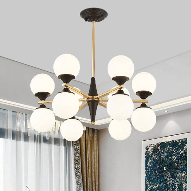 Global Chandelier Pendant Modernist White Glass 6/8/10 Lights Black Led Hanging Lamp for Dining Room Clearhalo 'Ceiling Lights' 'Chandeliers' 'Glass shade' 'Glass' 'Modern Chandeliers' 'Modern' Lighting' 1719596