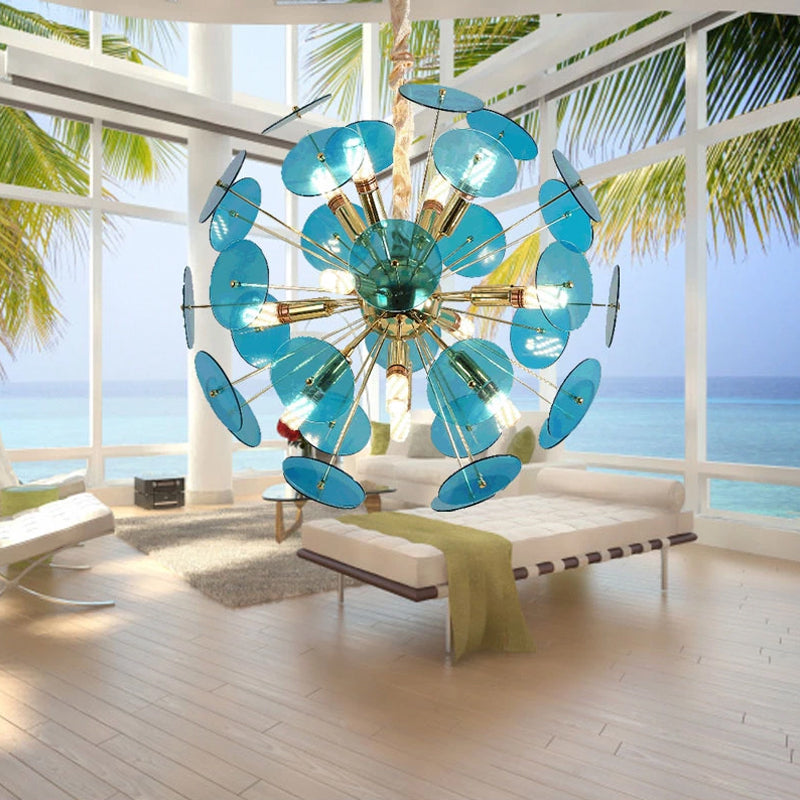 Globe Pendant Chandelier Nordic Metal LED Grey/White/Sky Blue Hanging Pendant Lamp with Adjustable Cord Clearhalo 'Ceiling Lights' 'Chandeliers' 'Glass shade' 'Glass' 'Modern Chandeliers' 'Modern' Lighting' 1719597