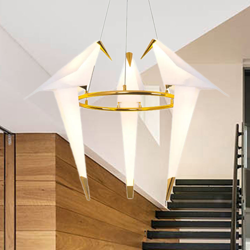 Plastic Birdie Chandelier Lighting Modernist 2/3 Lights Gold Finish Hanging Light with Metal Ring, Warm/White Light Clearhalo 'Ceiling Lights' 'Chandeliers' 'Modern Chandeliers' 'Modern' Lighting' 1719601