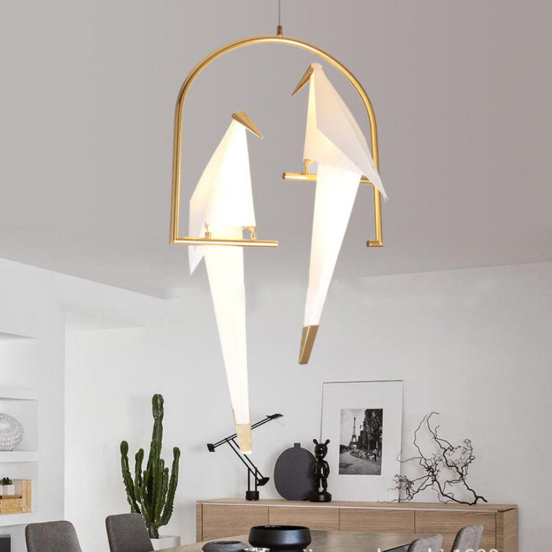 Plastic Birdie Chandelier Lighting Modernist 2/3 Lights Gold Finish Hanging Light with Metal Ring, Warm/White Light Clearhalo 'Ceiling Lights' 'Chandeliers' 'Modern Chandeliers' 'Modern' Lighting' 1719602