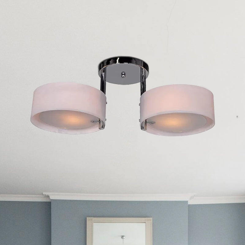 1/2/3 Lights Living Room Semi Flush Ceiling Light Fixture with Drum Acrylic Shade Silver Ceiling Light Fixture Clearhalo 'Ceiling Lights' 'Close To Ceiling Lights' 'Close to ceiling' 'Semi-flushmount' Lighting' 1719615