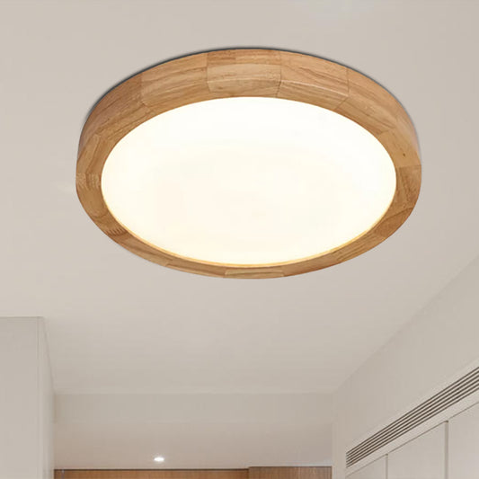 12"/16" Dia Contemporary Round Wood Flush Light Fixture Single Light Ceiling Lamp for Bedroom in Warm/White Light Clearhalo 'Ceiling Lights' 'Close To Ceiling Lights' 'Close to ceiling' 'Flush mount' Lighting' 1719621