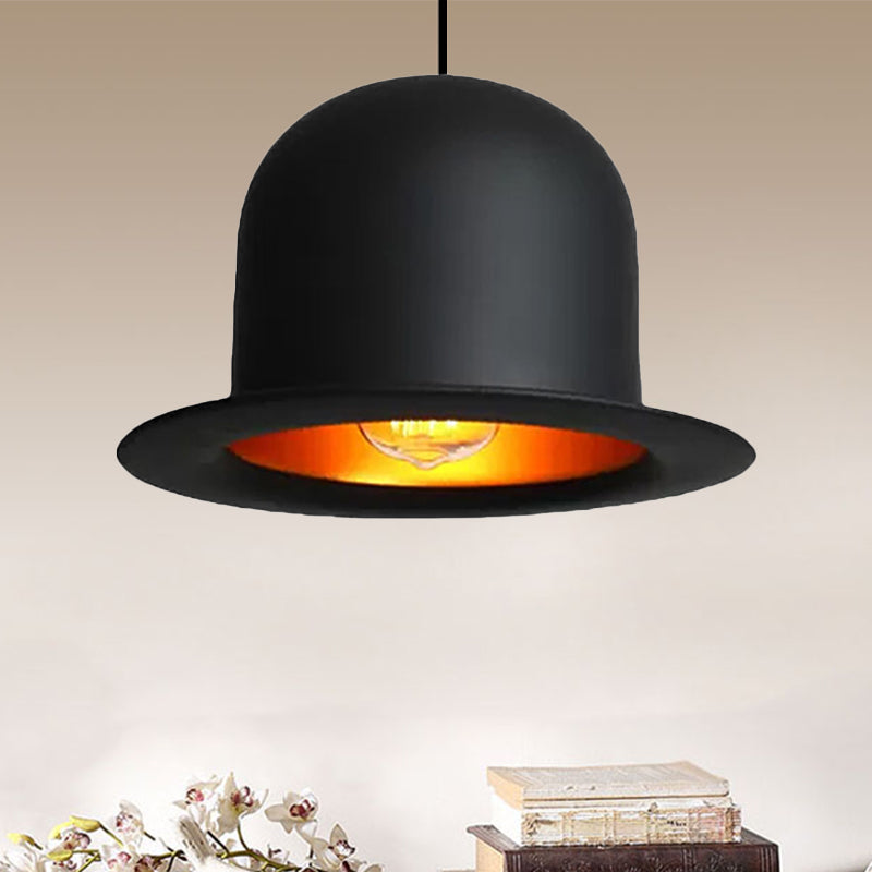 Hat Ceiling Pendant Light Modern Metal 1 Light Black Dining Room Hanging Light, 6.5"/7" Wide Clearhalo 'Ceiling Lights' 'Modern Pendants' 'Modern' 'Pendant Lights' 'Pendants' Lighting' 1719712