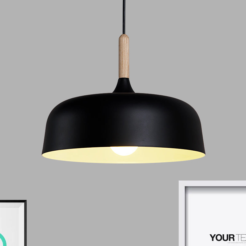 Bowl Ceiling Lamp Metal Simple Style 1 Light Black/White Hanging Pendant Light for Dining Room, 12.5"/19" Wide Clearhalo 'Ceiling Lights' 'Modern Pendants' 'Modern' 'Pendant Lights' 'Pendants' Lighting' 1719724