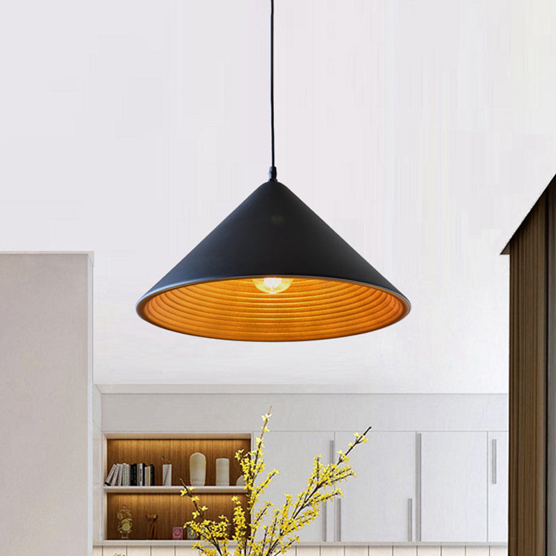 12.5"/16.5" Wide Contemporary Metal Ceiling Lamp Cone Shade with Gold Ripple Inside Black/White Dining Room Hanging Pendant Light Clearhalo 'Ceiling Lights' 'Modern Pendants' 'Modern' 'Pendant Lights' 'Pendants' Lighting' 1719725