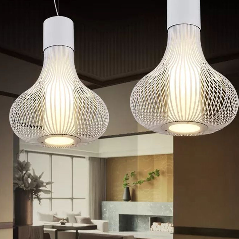 Gourd Wire Cage Ceiling Lamp with Inner Cylinder Shade Metal Contemporary 1 Light Black/White Pendant Light for Dining Room Clearhalo 'Ceiling Lights' 'Modern Pendants' 'Modern' 'Pendant Lights' 'Pendants' Lighting' 1719729