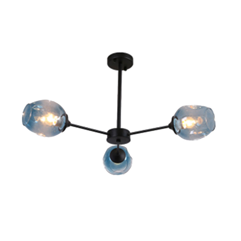 Modernist 3/6/8 Lights Hanging Chandelier Black/Chrome Sputnik Suspension Pendant with Blue/Amber Glass Shade Clearhalo 'Ceiling Lights' 'Chandeliers' 'Close To Ceiling Lights' 'Glass shade' 'Glass' 'Modern Chandeliers' 'Modern' Lighting' 172010