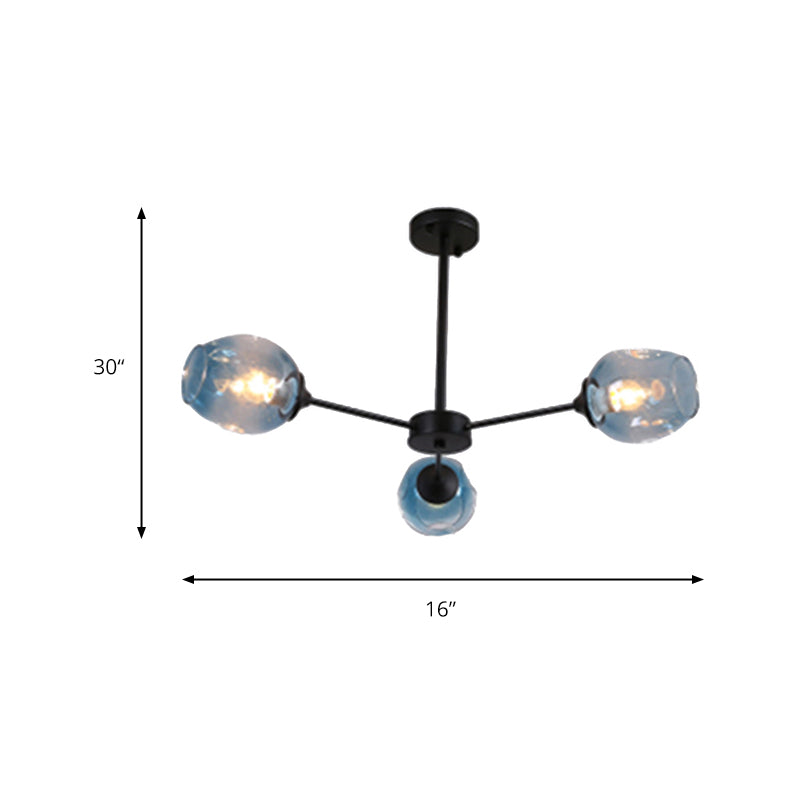 Modernist 3/6/8 Lights Hanging Chandelier Black/Chrome Sputnik Suspension Pendant with Blue/Amber Glass Shade Clearhalo 'Ceiling Lights' 'Chandeliers' 'Close To Ceiling Lights' 'Glass shade' 'Glass' 'Modern Chandeliers' 'Modern' Lighting' 172011