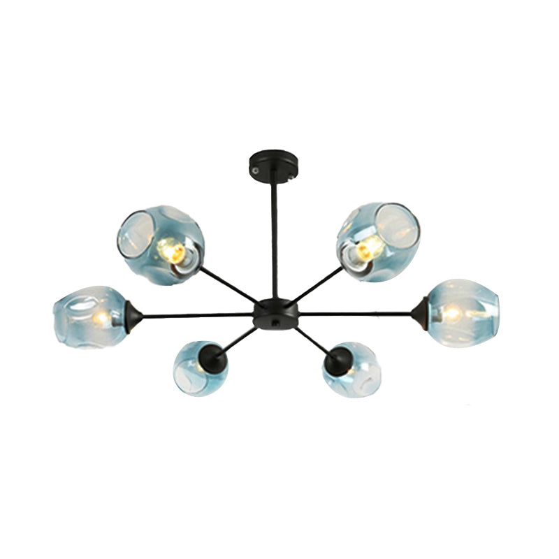 Modernist 3/6/8 Lights Hanging Chandelier Black/Chrome Sputnik Suspension Pendant with Blue/Amber Glass Shade Clearhalo 'Ceiling Lights' 'Chandeliers' 'Close To Ceiling Lights' 'Glass shade' 'Glass' 'Modern Chandeliers' 'Modern' Lighting' 172014