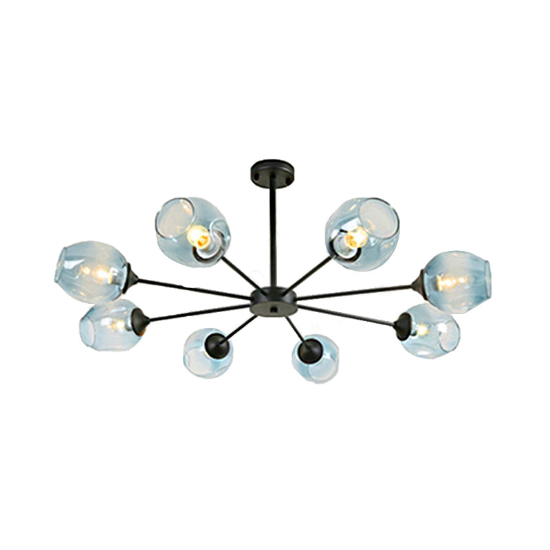 Modernist 3/6/8 Lights Hanging Chandelier Black/Chrome Sputnik Suspension Pendant with Blue/Amber Glass Shade Clearhalo 'Ceiling Lights' 'Chandeliers' 'Close To Ceiling Lights' 'Glass shade' 'Glass' 'Modern Chandeliers' 'Modern' Lighting' 172016