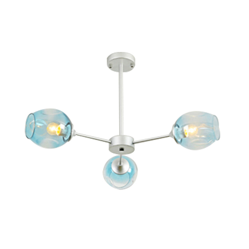 Modernist 3/6/8 Lights Hanging Chandelier Black/Chrome Sputnik Suspension Pendant with Blue/Amber Glass Shade Clearhalo 'Ceiling Lights' 'Chandeliers' 'Close To Ceiling Lights' 'Glass shade' 'Glass' 'Modern Chandeliers' 'Modern' Lighting' 172018