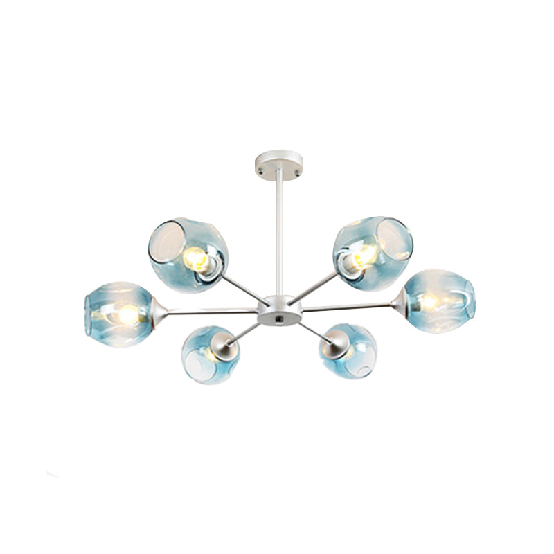 Modernist 3/6/8 Lights Hanging Chandelier Black/Chrome Sputnik Suspension Pendant with Blue/Amber Glass Shade Clearhalo 'Ceiling Lights' 'Chandeliers' 'Close To Ceiling Lights' 'Glass shade' 'Glass' 'Modern Chandeliers' 'Modern' Lighting' 172020