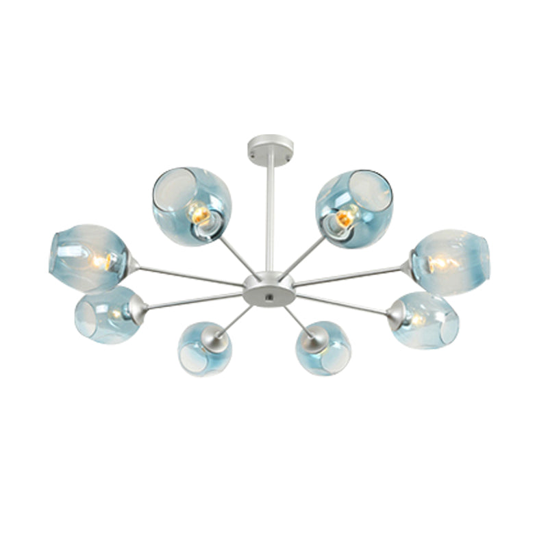 Modernist 3/6/8 Lights Hanging Chandelier Black/Chrome Sputnik Suspension Pendant with Blue/Amber Glass Shade Clearhalo 'Ceiling Lights' 'Chandeliers' 'Close To Ceiling Lights' 'Glass shade' 'Glass' 'Modern Chandeliers' 'Modern' Lighting' 172022