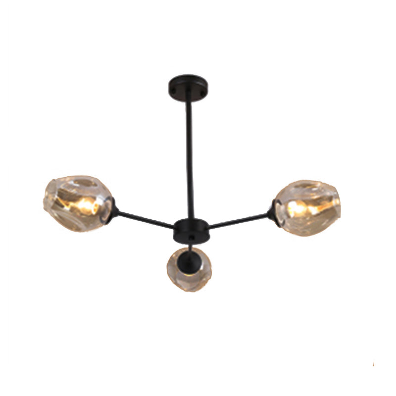 Modernist 3/6/8 Lights Hanging Chandelier Black/Chrome Sputnik Suspension Pendant with Blue/Amber Glass Shade Clearhalo 'Ceiling Lights' 'Chandeliers' 'Close To Ceiling Lights' 'Glass shade' 'Glass' 'Modern Chandeliers' 'Modern' Lighting' 172025