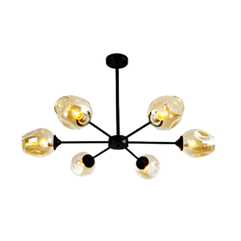 Modernist 3/6/8 Lights Hanging Chandelier Black/Chrome Sputnik Suspension Pendant with Blue/Amber Glass Shade Clearhalo 'Ceiling Lights' 'Chandeliers' 'Close To Ceiling Lights' 'Glass shade' 'Glass' 'Modern Chandeliers' 'Modern' Lighting' 172029